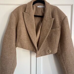 Scandinavian Adoore Wool Blend Women's Tan Cropped Suit Jacket